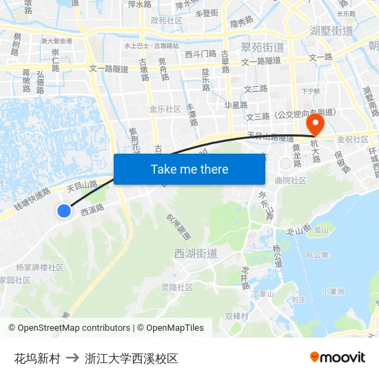 花坞新村 to 浙江大学西溪校区 map