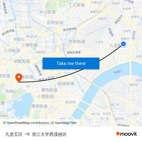 九堡五区 to 浙江大学西溪校区 map