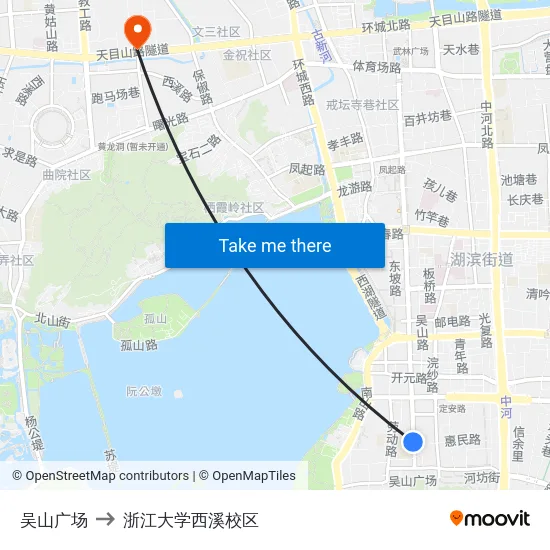 吴山广场 to 浙江大学西溪校区 map