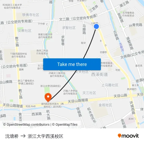 沈塘桥 to 浙江大学西溪校区 map