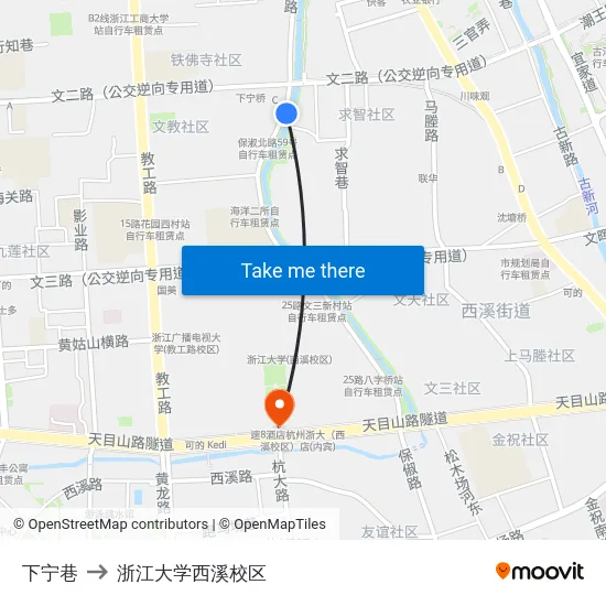 下宁巷 to 浙江大学西溪校区 map