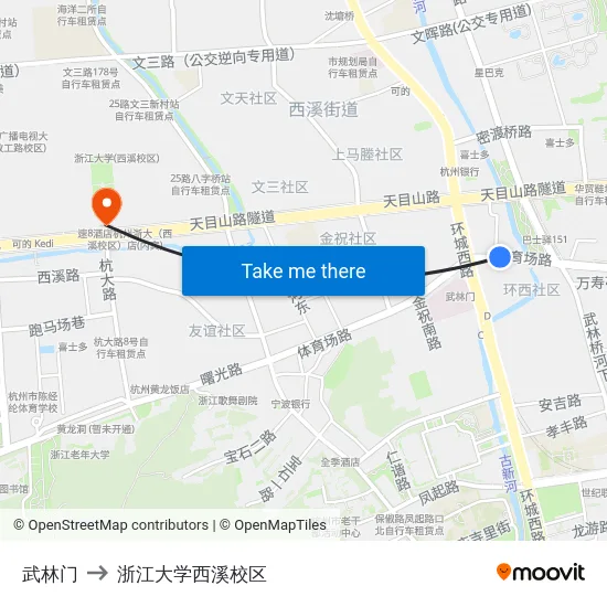 武林门 to 浙江大学西溪校区 map