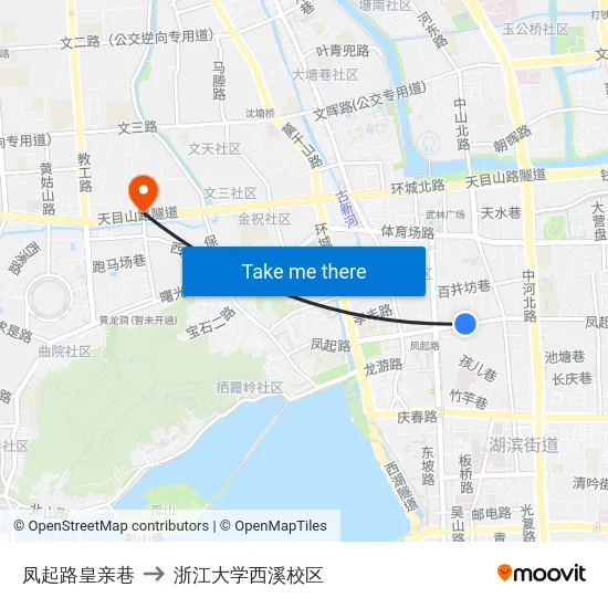凤起路皇亲巷 to 浙江大学西溪校区 map