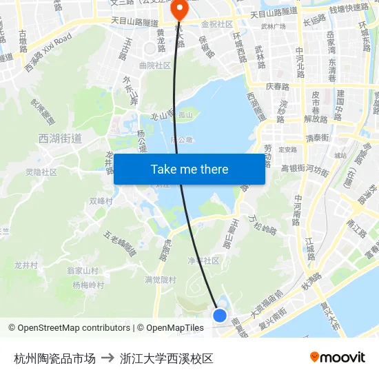 杭州陶瓷品市场 to 浙江大学西溪校区 map