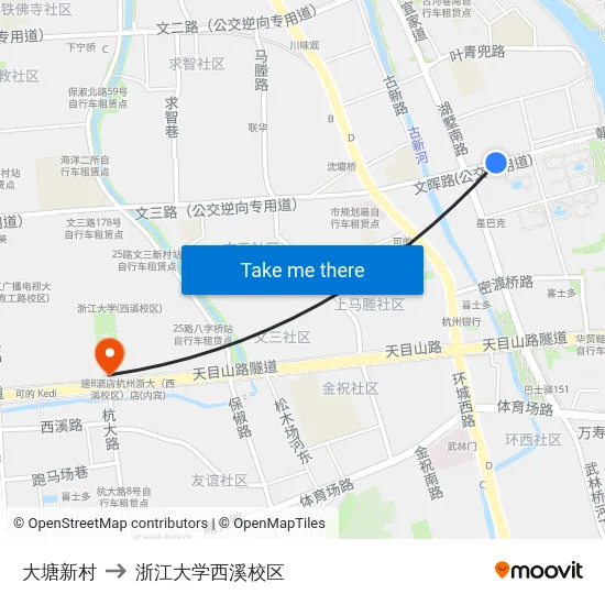 大塘新村 to 浙江大学西溪校区 map