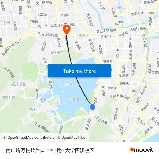南山路万松岭路口 to 浙江大学西溪校区 map