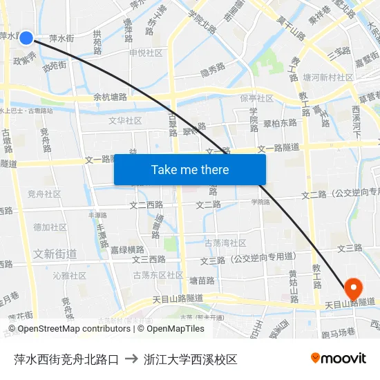 萍水西街竞舟北路口 to 浙江大学西溪校区 map