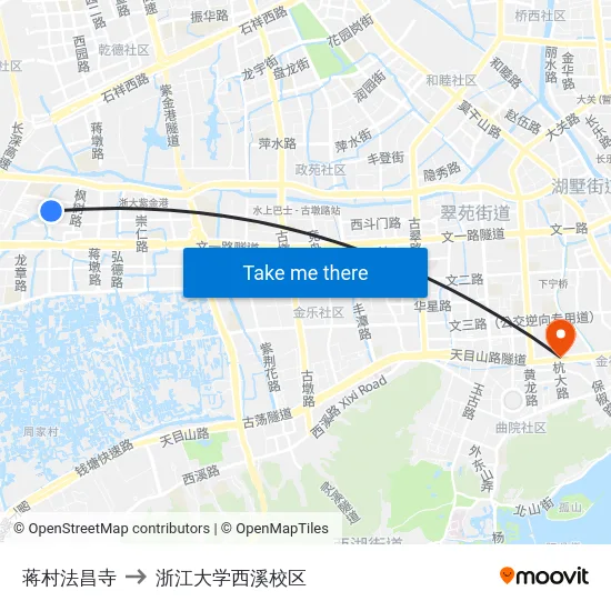 蒋村法昌寺 to 浙江大学西溪校区 map