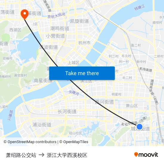 萧绍路公交站 to 浙江大学西溪校区 map