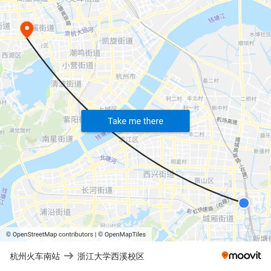 杭州火车南站 to 浙江大学西溪校区 map