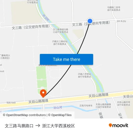 文三路马塍路口 to 浙江大学西溪校区 map