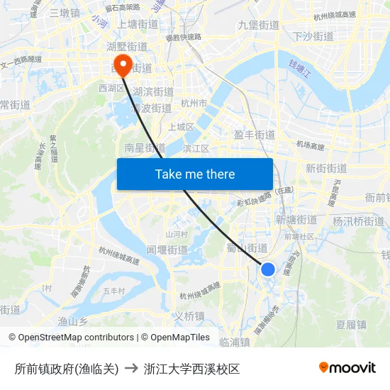 所前镇政府(渔临关) to 浙江大学西溪校区 map
