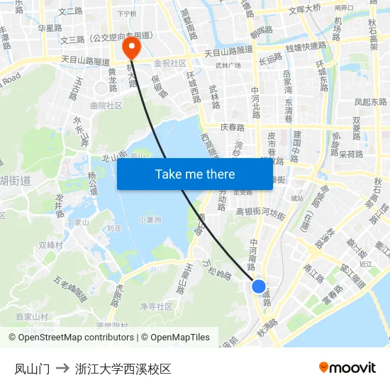 凤山门 to 浙江大学西溪校区 map