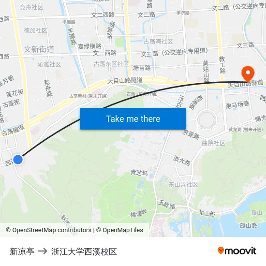 新凉亭 to 浙江大学西溪校区 map