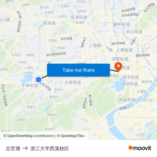 总官塘 to 浙江大学西溪校区 map