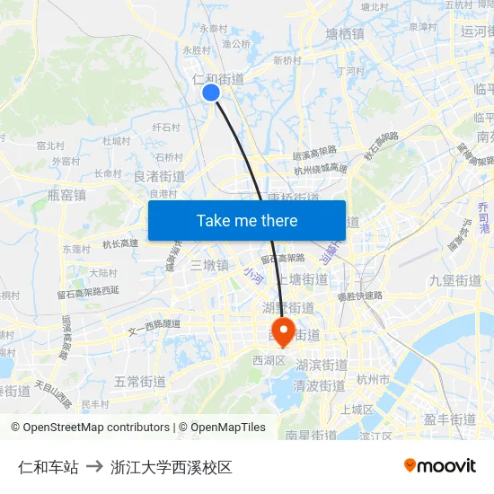 仁和车站 to 浙江大学西溪校区 map