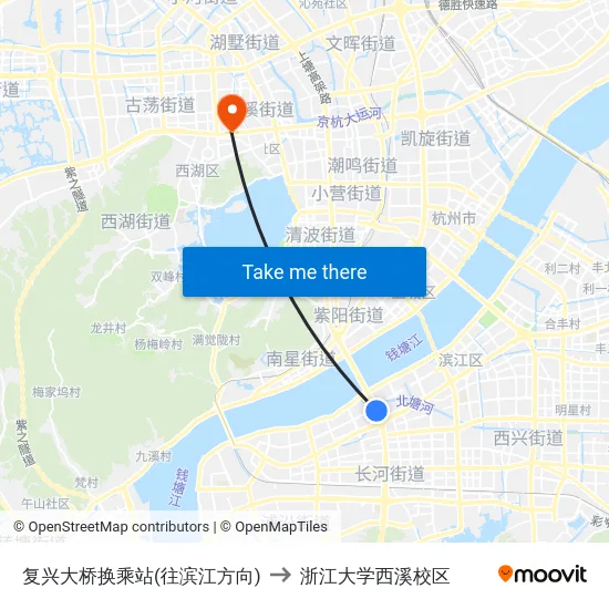 复兴大桥换乘站(往滨江方向) to 浙江大学西溪校区 map