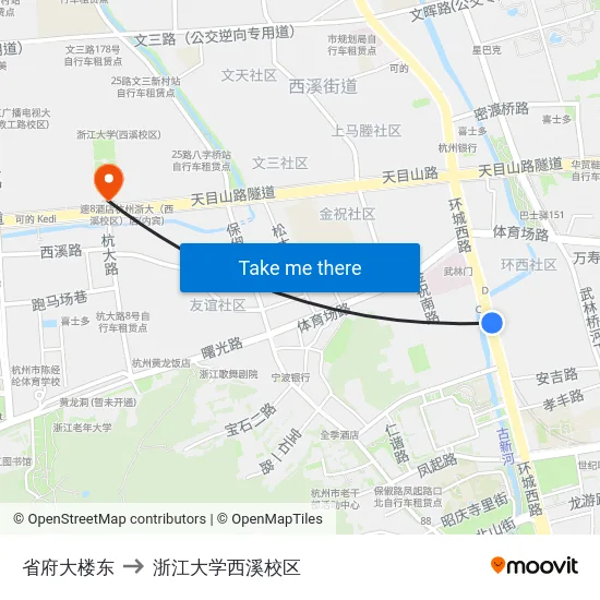 省府大楼东 to 浙江大学西溪校区 map