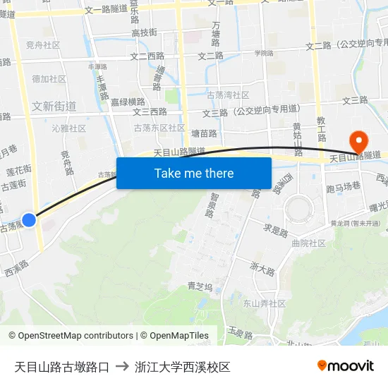 天目山路古墩路口 to 浙江大学西溪校区 map