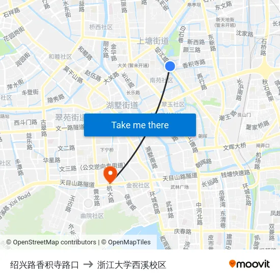 绍兴路香积寺路口 to 浙江大学西溪校区 map
