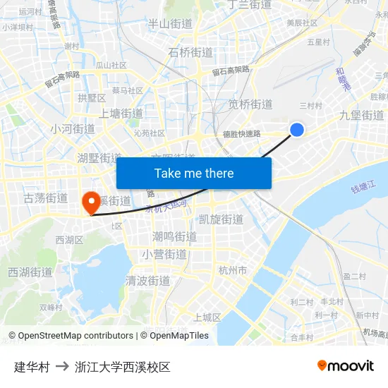 建华村 to 浙江大学西溪校区 map
