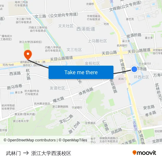 武林门 to 浙江大学西溪校区 map