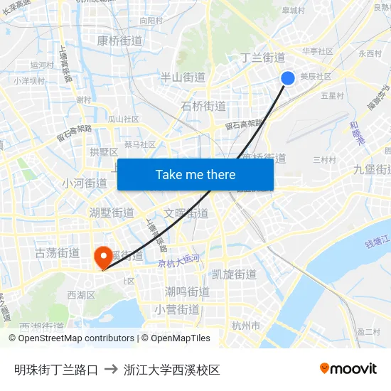 明珠街丁兰路口 to 浙江大学西溪校区 map