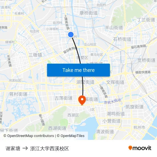 谢家塘 to 浙江大学西溪校区 map