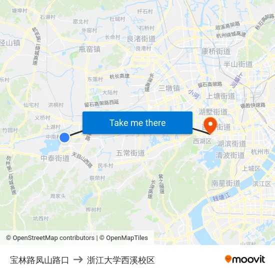 宝林路凤山路口 to 浙江大学西溪校区 map