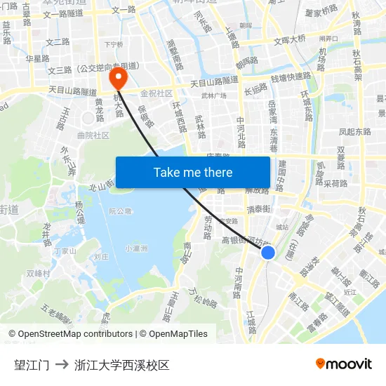 望江门 to 浙江大学西溪校区 map