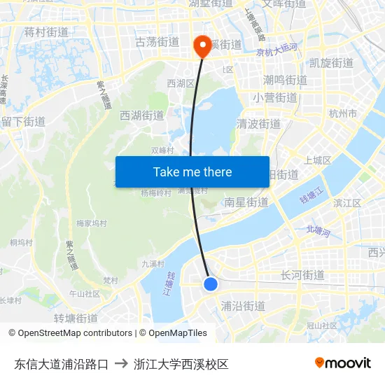 东信大道浦沿路口 to 浙江大学西溪校区 map