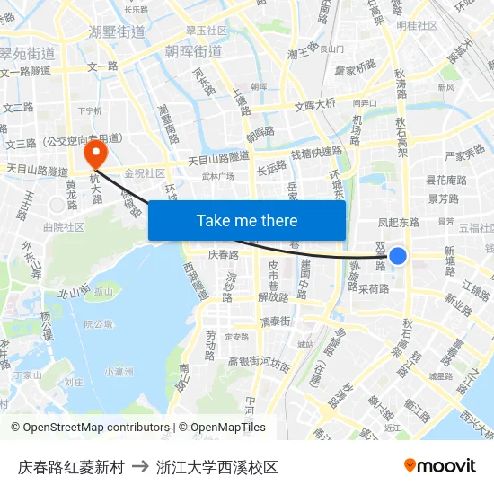 庆春路红菱新村 to 浙江大学西溪校区 map