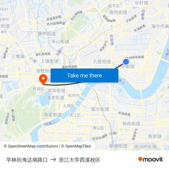 学林街海达南路口 to 浙江大学西溪校区 map
