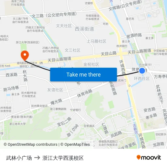 武林小广场 to 浙江大学西溪校区 map