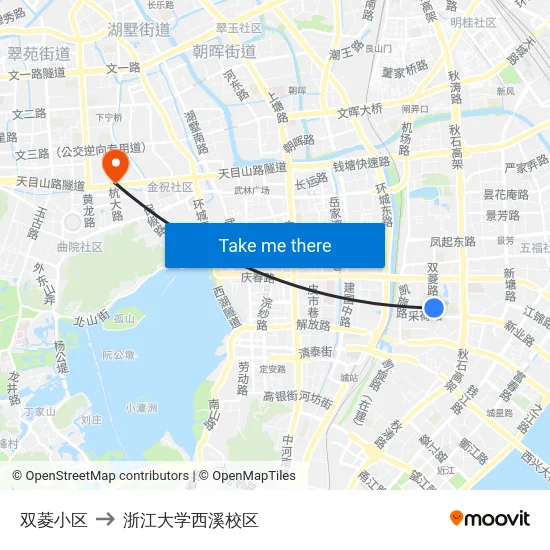 双菱小区 to 浙江大学西溪校区 map