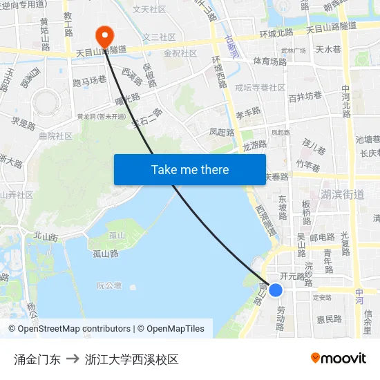 涌金门东 to 浙江大学西溪校区 map