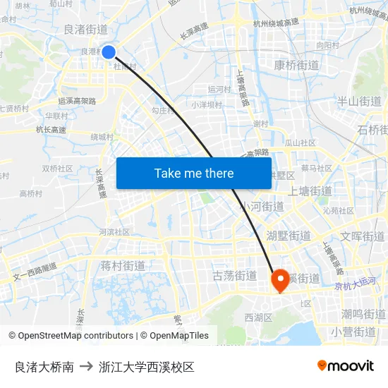 良渚大桥南 to 浙江大学西溪校区 map