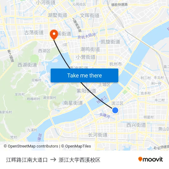 江晖路江南大道口 to 浙江大学西溪校区 map