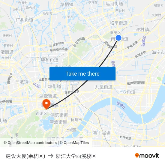 建设大厦(余杭区) to 浙江大学西溪校区 map