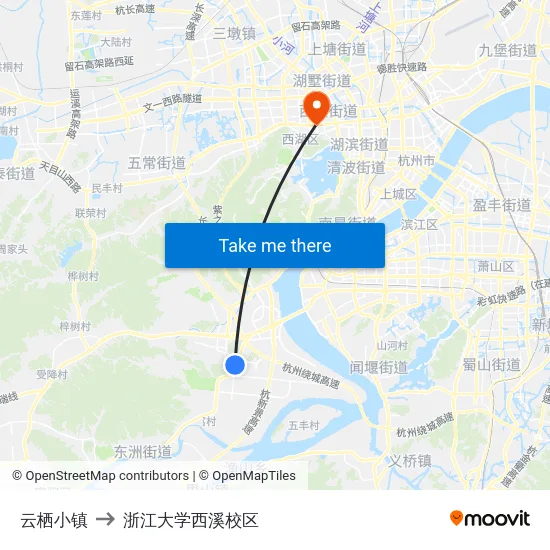 云栖小镇 to 浙江大学西溪校区 map