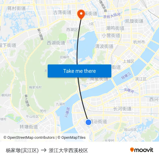 杨家墩(滨江区) to 浙江大学西溪校区 map