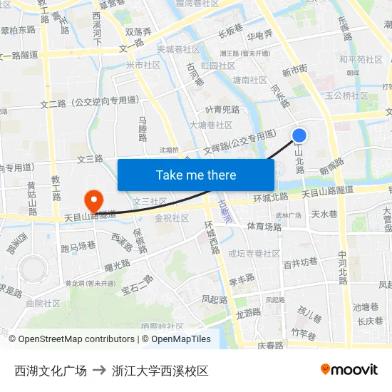 西湖文化广场 to 浙江大学西溪校区 map