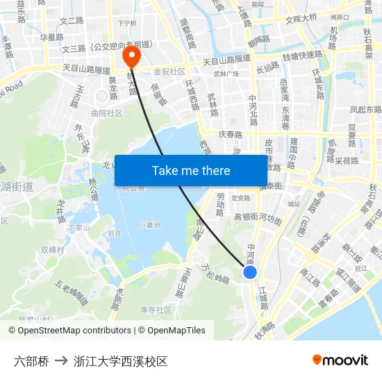 六部桥 to 浙江大学西溪校区 map