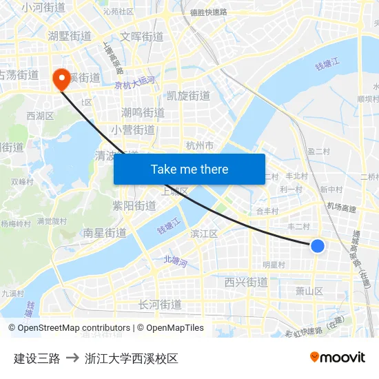 建设三路 to 浙江大学西溪校区 map