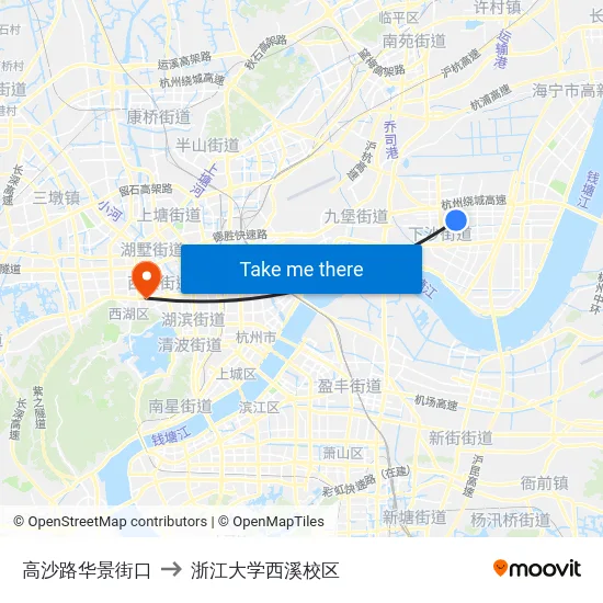 高沙路华景街口 to 浙江大学西溪校区 map