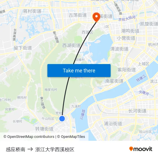 感应桥南 to 浙江大学西溪校区 map