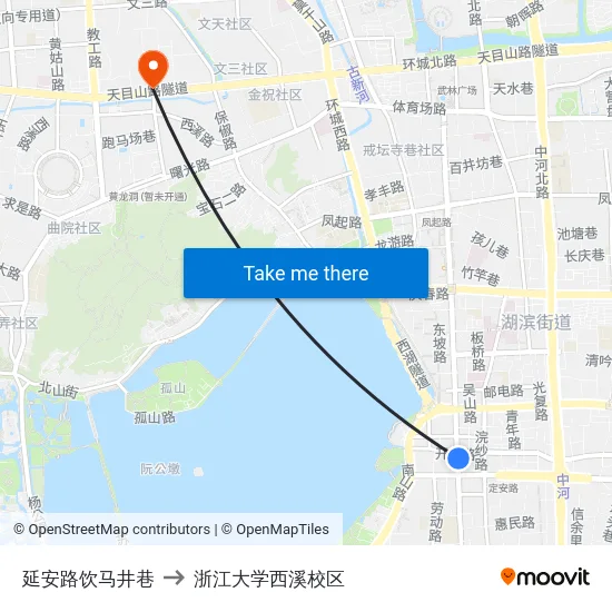 延安路饮马井巷 to 浙江大学西溪校区 map