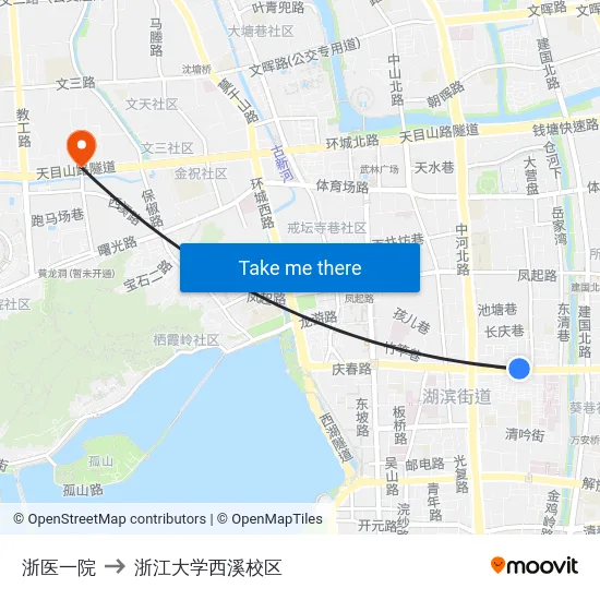 浙医一院 to 浙江大学西溪校区 map