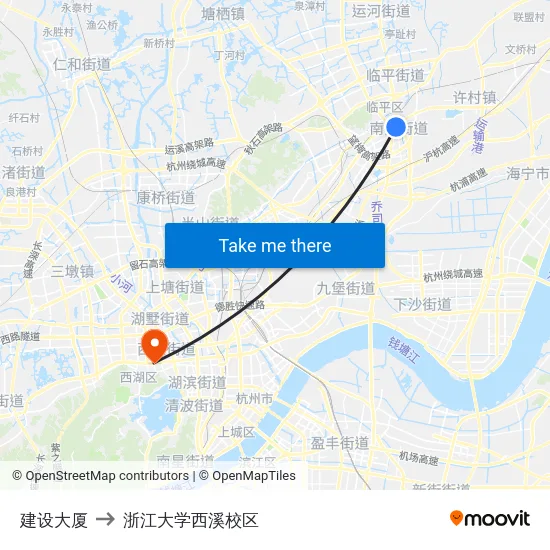 建设大厦 to 浙江大学西溪校区 map