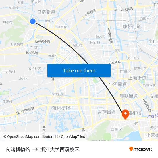 良渚博物馆 to 浙江大学西溪校区 map